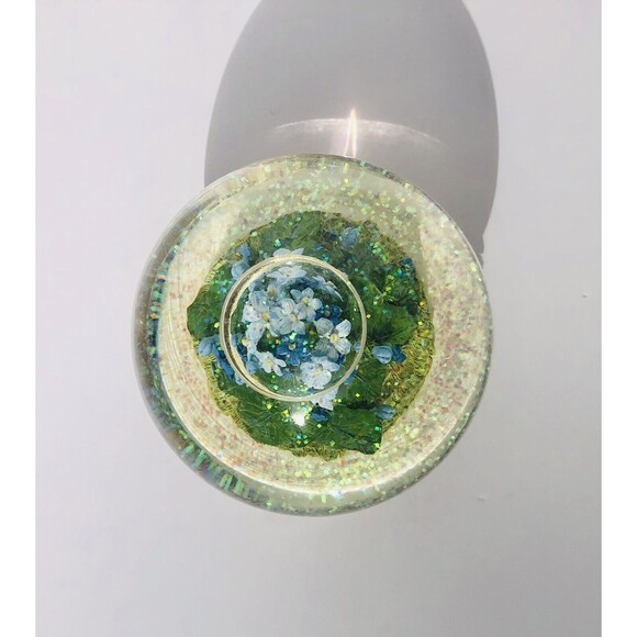 Vintage San Francisco Music Box Company Blue violet Flower Globe w/Pink Ribbon - Picture 6 of 7